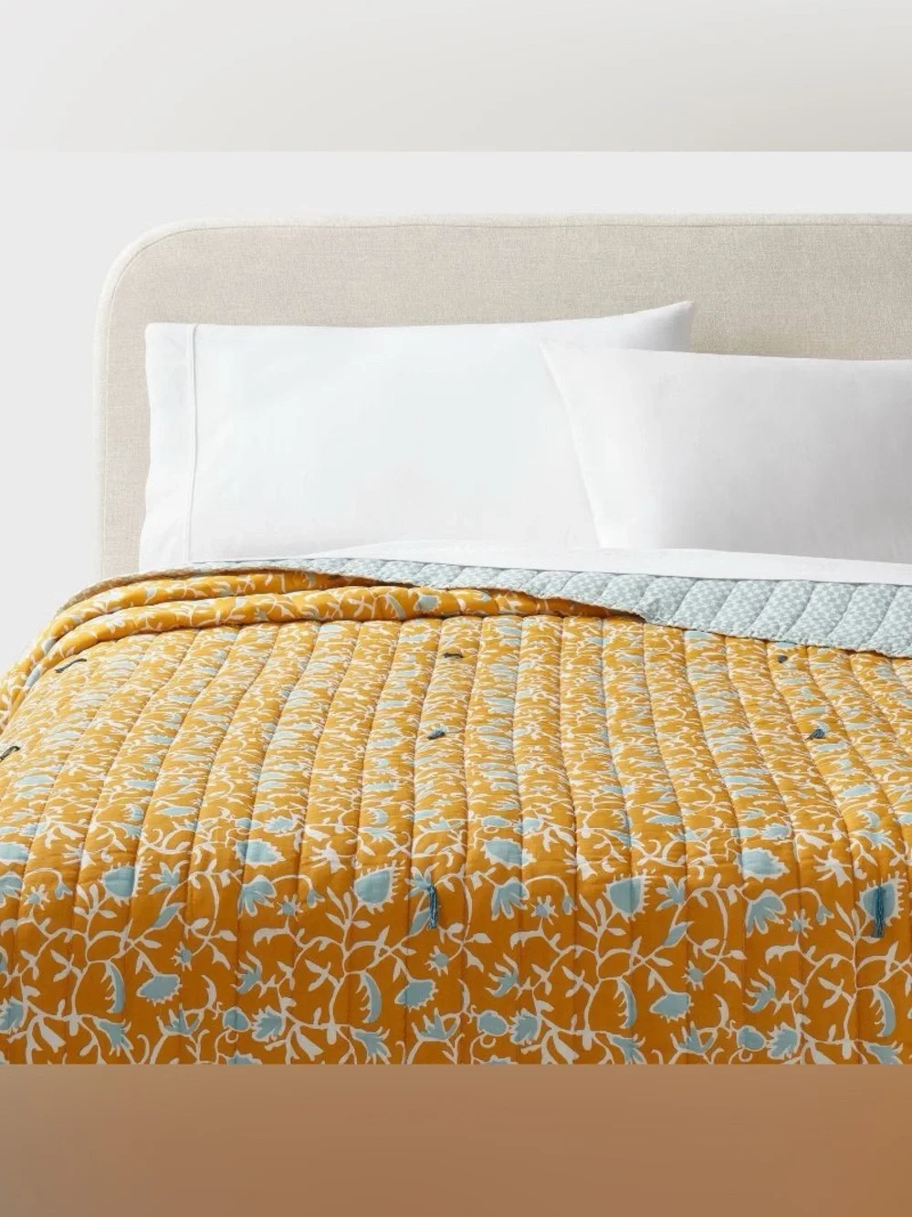 Threshold Full/Queen Earthy Vines Quilt Mustard Yellow/Teal Blue
